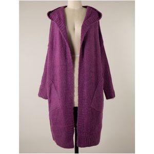 016 Cozy Magenta Oversized Pocket Long Cardigan